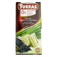 Шоколад білий без цукру з водоростями та чорною морською сіллю White & Algae and Black Sea Salt Torras 75g