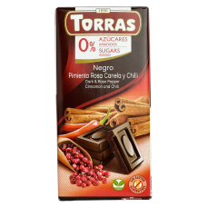 Шоколад темний без цукру з рожевим перцем, корицею та чилі Dark & Rose Pepper Cinnamon and Chili Torras 75g
