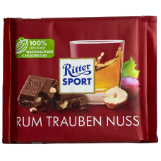 Шоколад Ritter Sport Rum Trauben Nuss молочний з ромом, виноградом та горіхом 100g