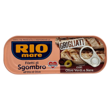 Скумбрія грильована в оливковій олії з зеленими та чорними оливками Rio Mare Filetti di Sgombro all’Olio Verdi e Nere 120g