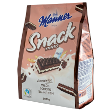 Вафлі з молочною та какао начинкою Manner Snack minis 300g