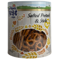 Солені кренделі з соломкою в тубусі Salted Pretzels&Sticks Alpen Fest Style 300g