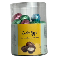 Яйця з шоколадно-полуничною начинкою та  ванільними кріспами в молочному шоколаді Easter Pralines Magnetic 410g