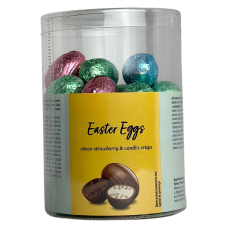 Яйця з шоколадно-полуничною начинкою та  ванільними кріспами в молочному шоколаді Easter Pralines Magnetic 410g