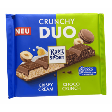 Шоколад Ritter Sport Crunchy Duo молочний з горіховим кремом кукурудзяними пластівцями і з какао кремом і шматочками горіхв 218g
