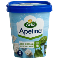 Кубики салатного сиру в розсоллі з базиліком та орегано 10% жиру Basil e Oregano Apetina 430g