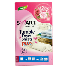 Антистатичні ароматизовані серветки для сушарки з ароматом солодкої троянди Tumble Dryer Sheets Plus Smart Aroma 32шт