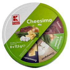 Сир плавлений трикутники салямі, цибуля зелень, шампінйони, ементаль Cheesimo Mix Classic 140g