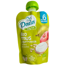 Дитяче фруктове пюре з йогурту, злаків, яблука і груші Dada baby food BIO mus від 6 місяців