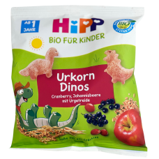 Злакові чіпси зі смаком смородини та журавлини без додатку цукру Urkorn Dinos Hipp BIO 30g