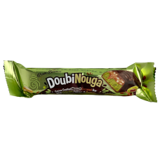 Карамельний батончик з какао-нугою, фісташками та арахісом Doubi Nouga Rosso Bianco 100g