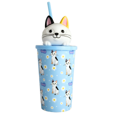 Чашка з трубочкою та 3D фігуркою котика Smukee 500ml