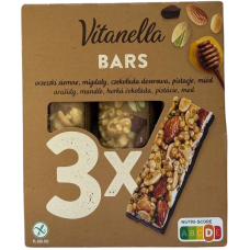 Батончик арахісовий з мигдалем, фісташкою і темним шоколадом Bars Vitanella 3*35g