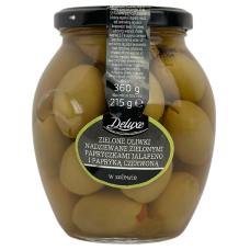 Зелені оливки фаршировані халапенью та паприкою Deluxe 360g