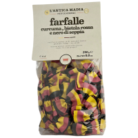 Макарони Farfalle Curcuma, bietola rossa e nero di seppia L'antica Madia 250g