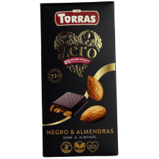 Шоколад темний без цукру з мигдалем 72% Dark & Almonds Torras 150g