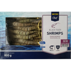 Креветки тигрові чорні сирі Black Tiger20/30 800g