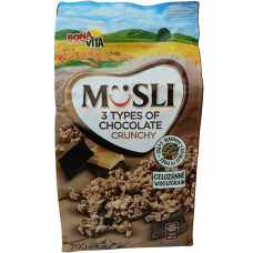 Мюслі три види шоколадних кранчів Musli 3 Types of Chocolate Crunchuy Bona Vita 750g