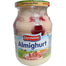 Йогурт в склі зі смаком ванілі та полуниці Almighurt Vanilla Erdbeere Ehrmann 500g