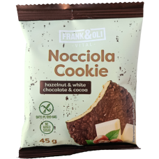 Печиво з фундуком, білим шоколадом та какао без глютену і цукру Nocciola Cookie Frank&Oli 45g