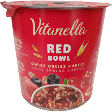 Суміш цільнозернових пластівців з додаванням полуниці, смородини та фініка Vitanella 80g