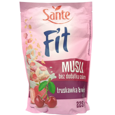 Мюслі без цукру з полуницею і вишнею Sante Fit 225g