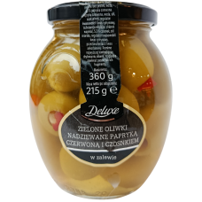 Зелені оливки фаршировані паприкою та часником Deluxe 360g