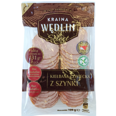 Ковбаска живецька з шинкою слайсами Kielbasa Zywiecka z szynki Kraina Wedlin 100g