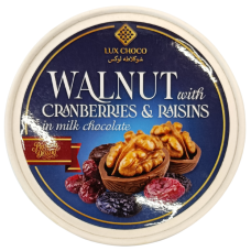 Грецький горіх, родзинки та журавлина в молочному шоколаді Valnut Lux Choco 200g