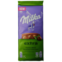 Шоколад молочний з цільним фундуком та шматочками лісового горіха Extra Milka 190g