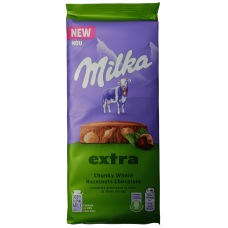 Шоколад молочний з цільним фундуком та шматочками лісового горіха Extra Milka 190g