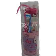 Набір зубна щітка 2шт, зубна паста, стакан рожевий Hello Kitty