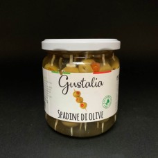 Оливки зелені на шпажках, фаршировані перцем Spadine di Olive Gustalia